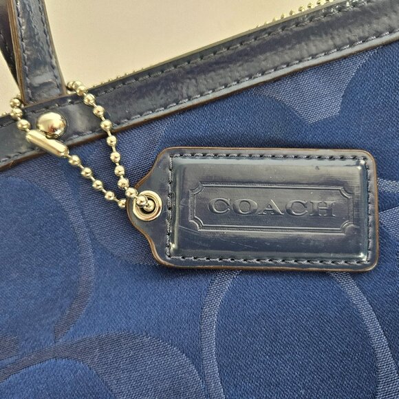 Coach Signature Tote Handbag J1120-F17574 Satin Pink Sequin Band Medium Blue Bag - Picture 4 of 16